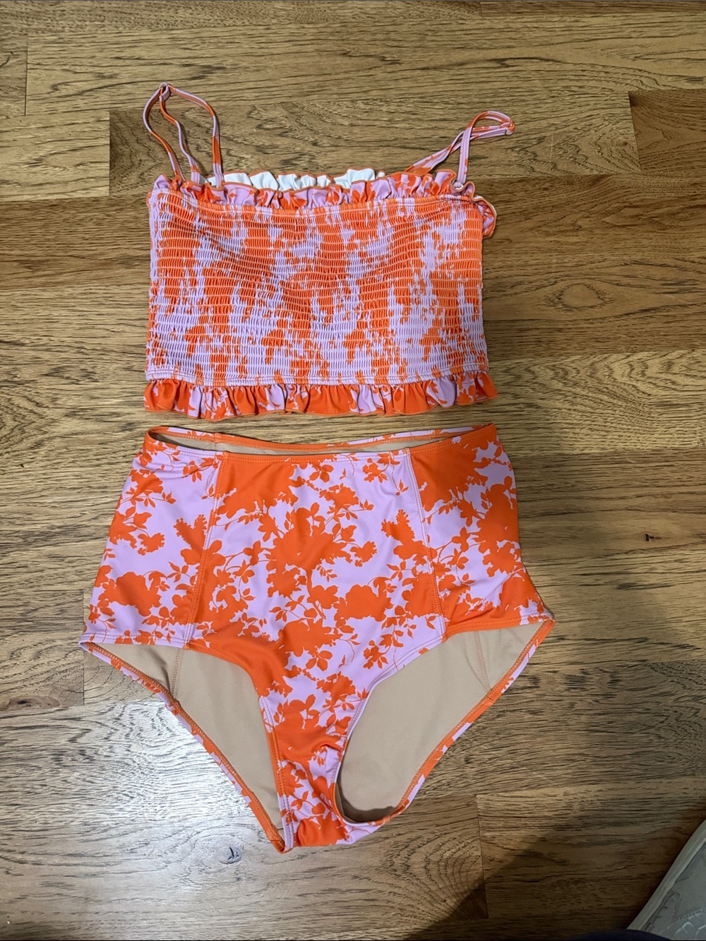 Kortni Jeane Orange and Lavender Floral High-Waist Bikini Set